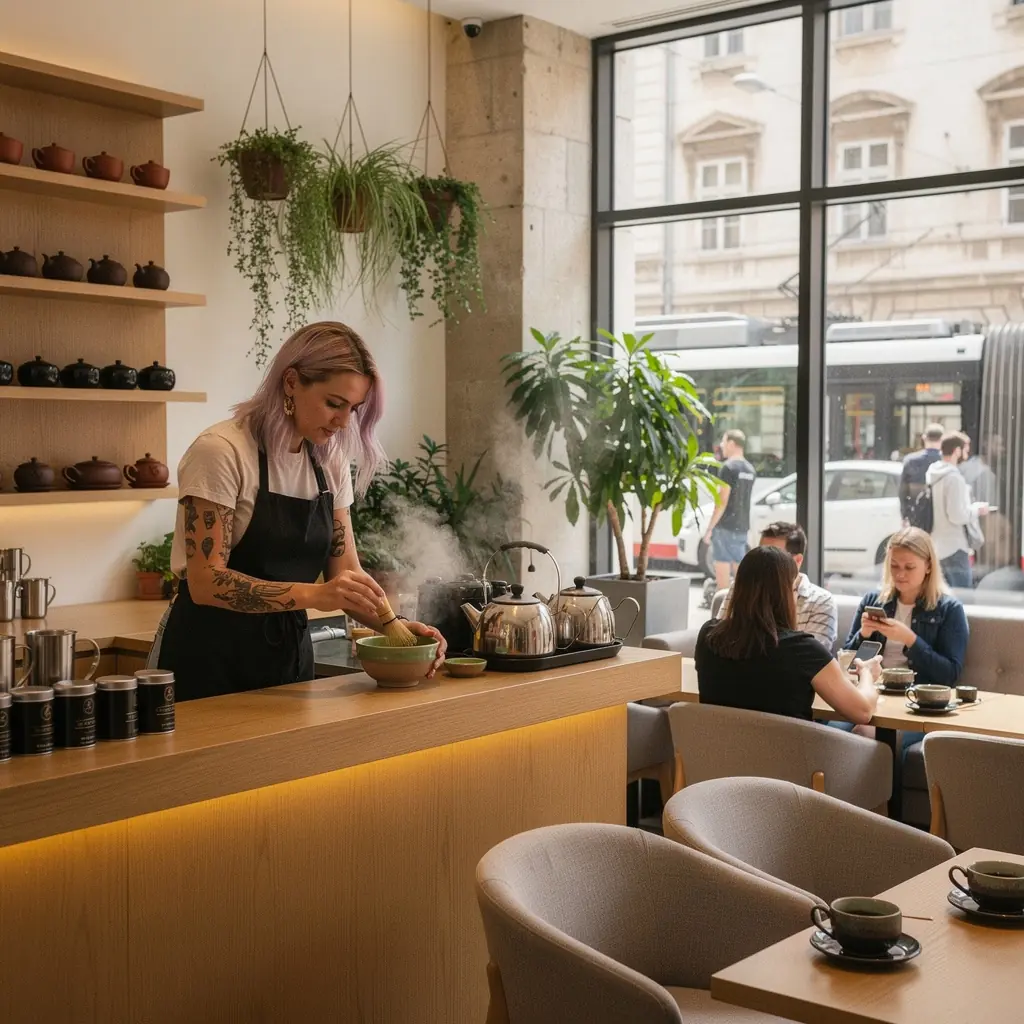 Osoba koja uživa u čaju dok se opušta na terasi.