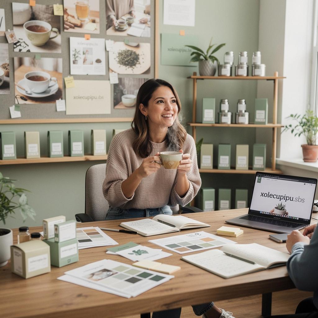 Ručni rad s čajnim setom od keramike postavljenim na stol s prirodnim materijalima.